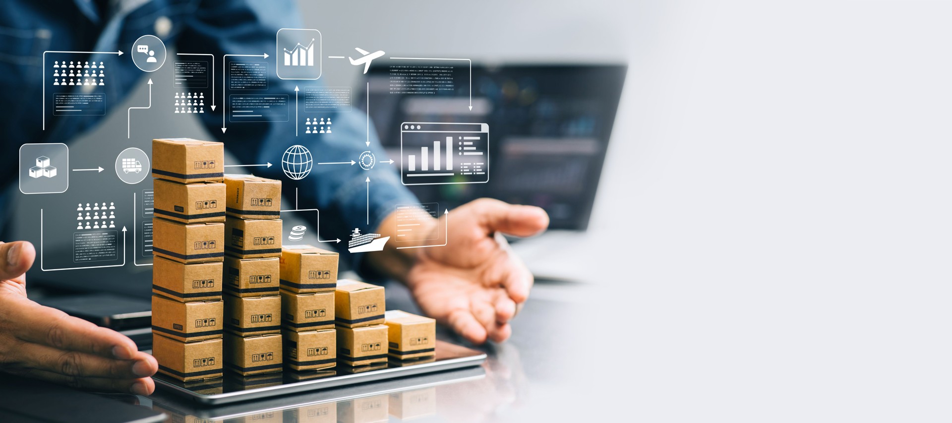 Trade industry and product development concepts with customer relationship management.System and enterprise resource planning.CRM system and data analysis.